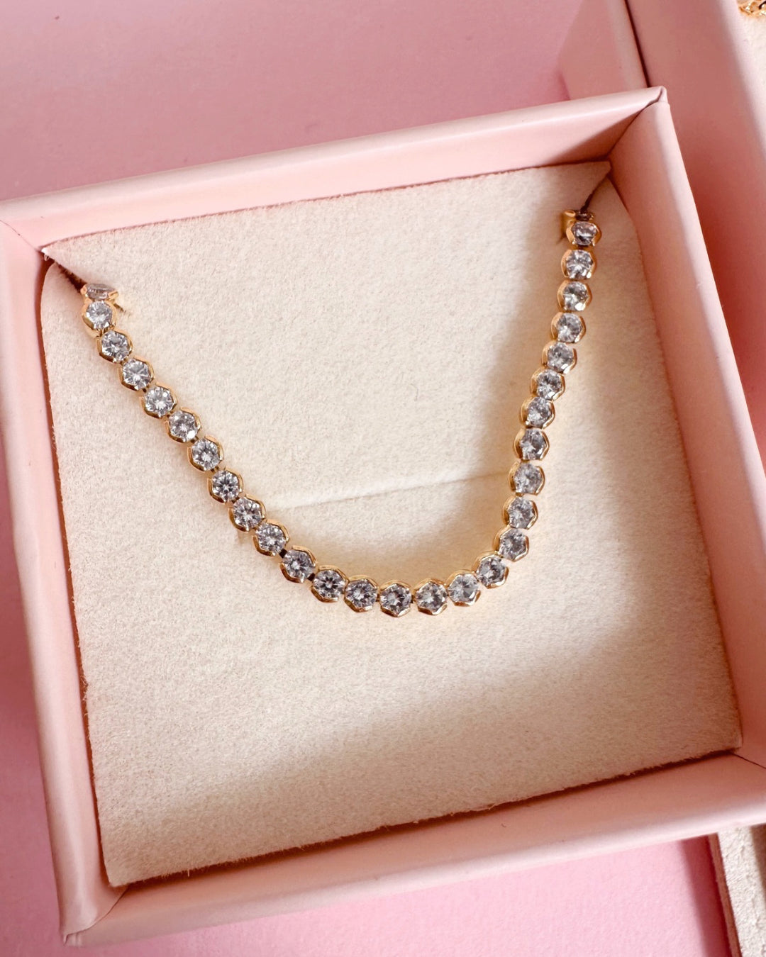 2mm gold fill tennis choker necklace with bezel cubic zirconia crystals in a Romyli gift box