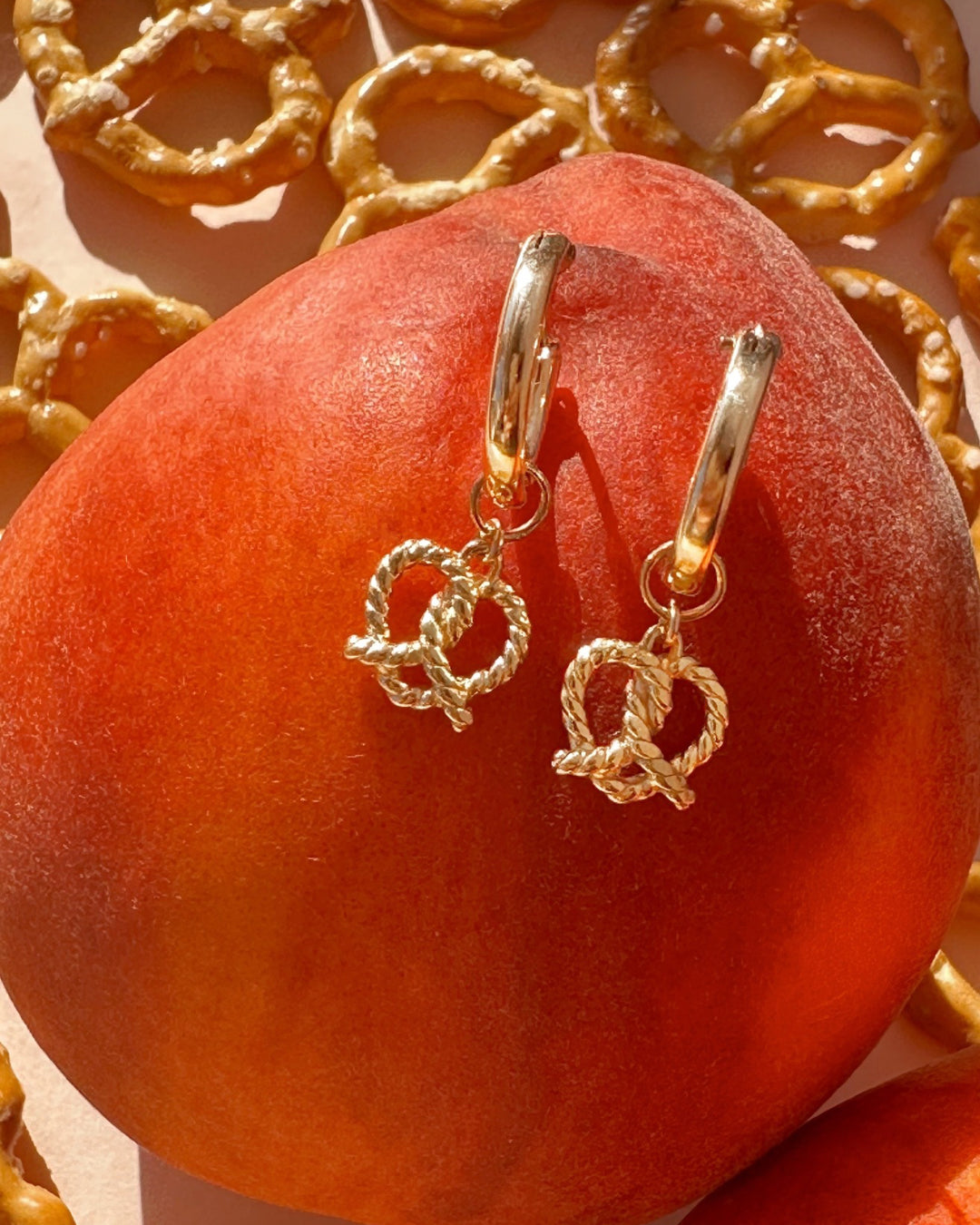 14k gold fill pretzel heart earring charms on gold fill hoop Huggie earrings