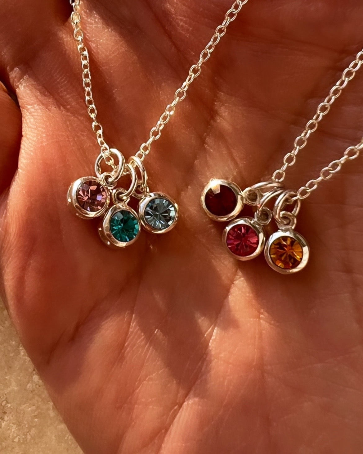 Sterling Silver Birthstone Necklace in Red Garnet January Purple Amethyst February Blue Aquamarine March April White Diamond May Green Emerald Lilac June Alexandrite July Ruby August Peridot Sapphire September October Pink Tourmaline November Orange Citrine December Blue Topaz birthstone