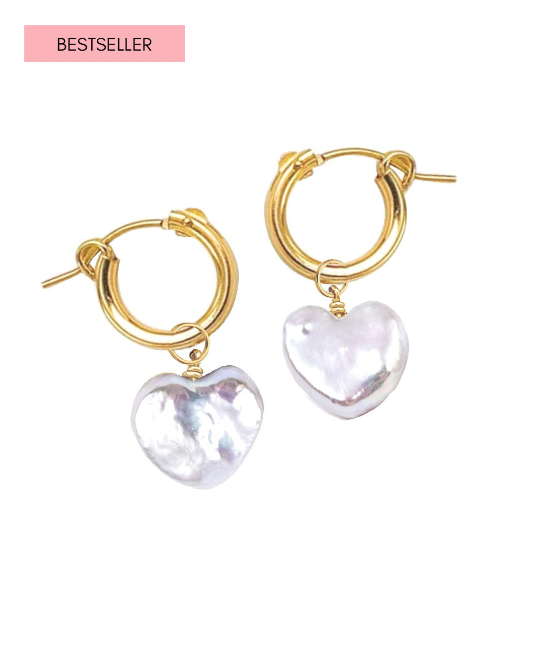 Freshwater Pearl Heart Charms on Gold Filled Hoop Earrings
