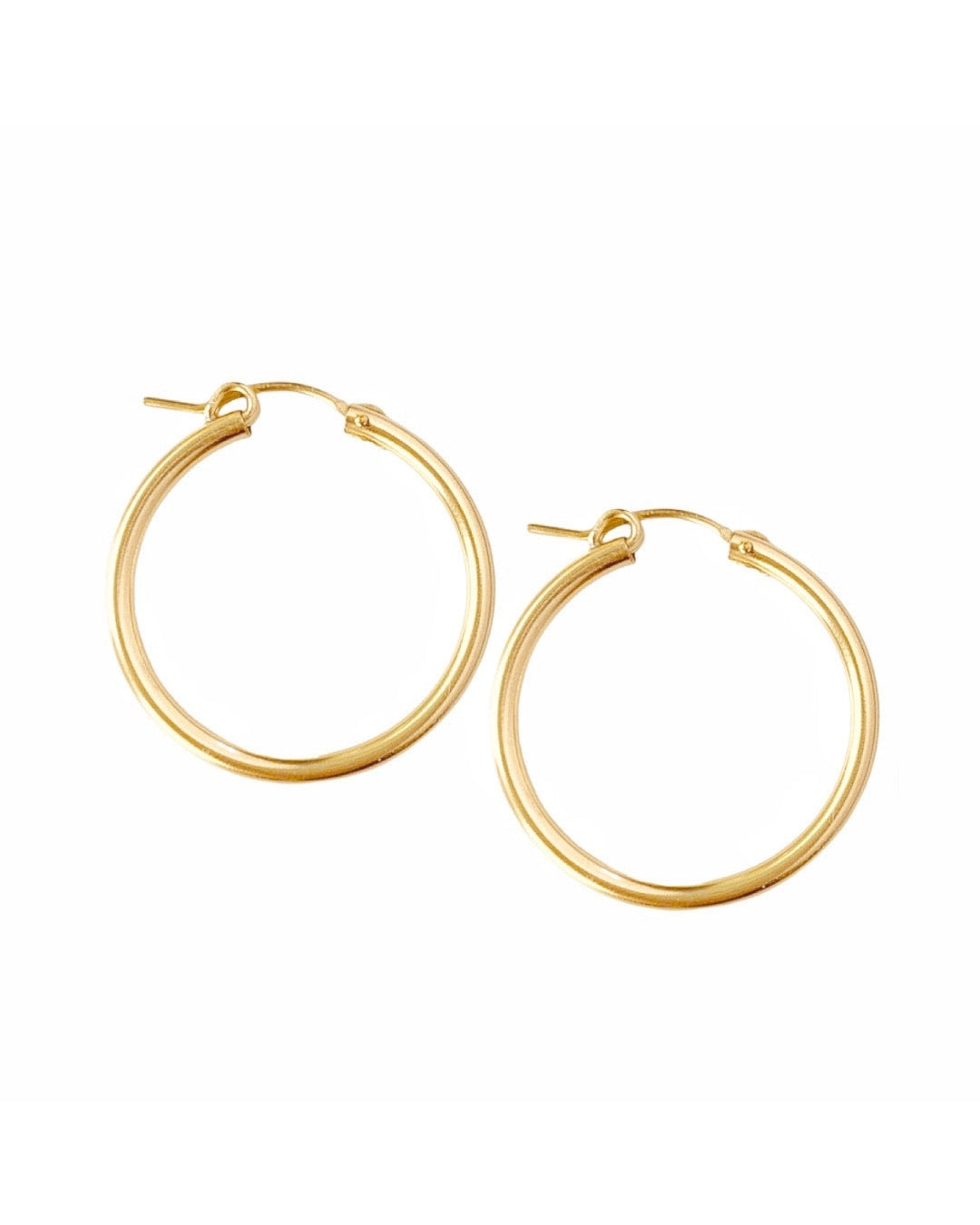 14k yellow gold fill Huggie hoops earrings. Made in Australia. Classic minimal plain gold large euro hoops