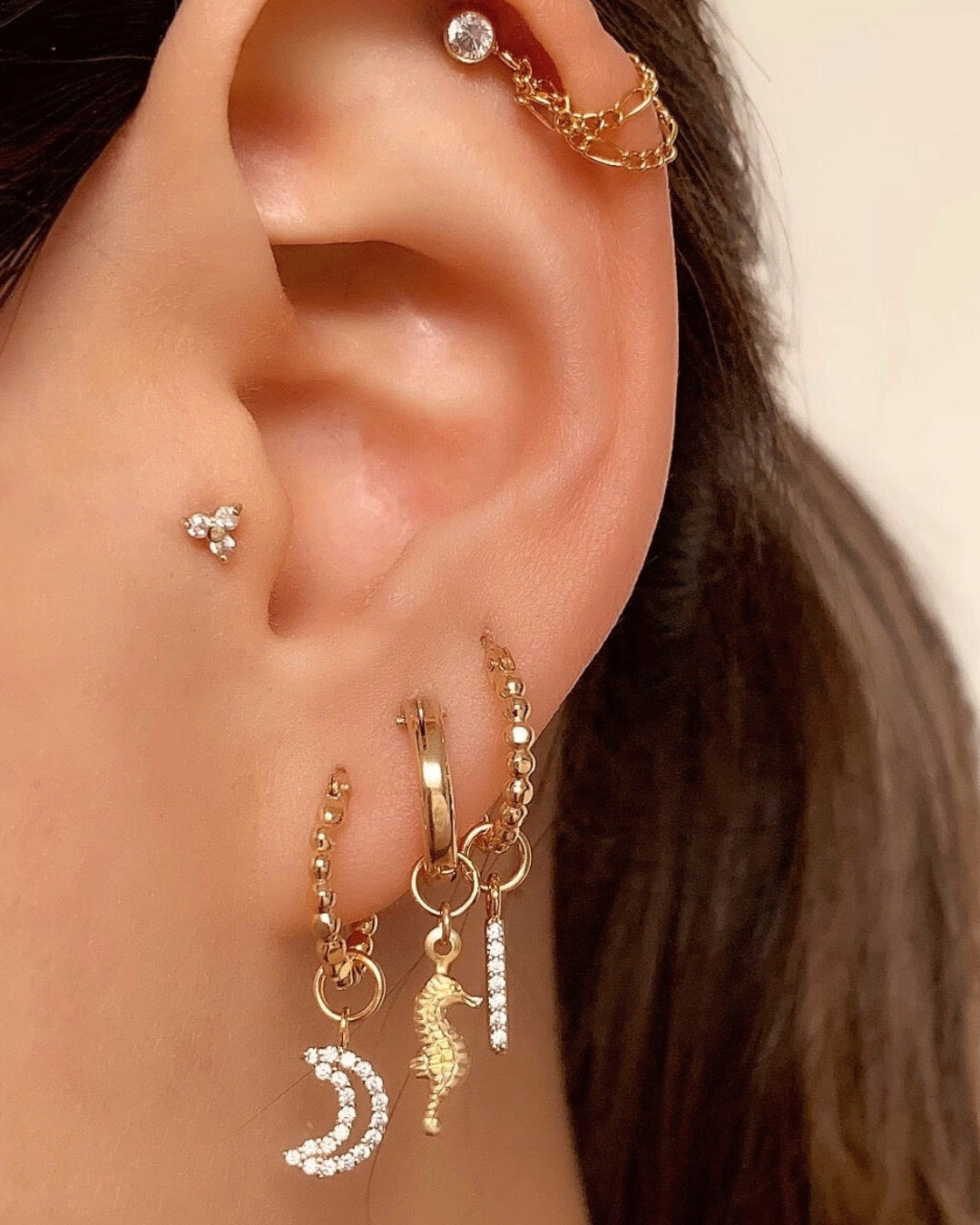 14k yellow gold fill seahorse starfish ocean seashell earring charm for huggie hoops. Made in Australia