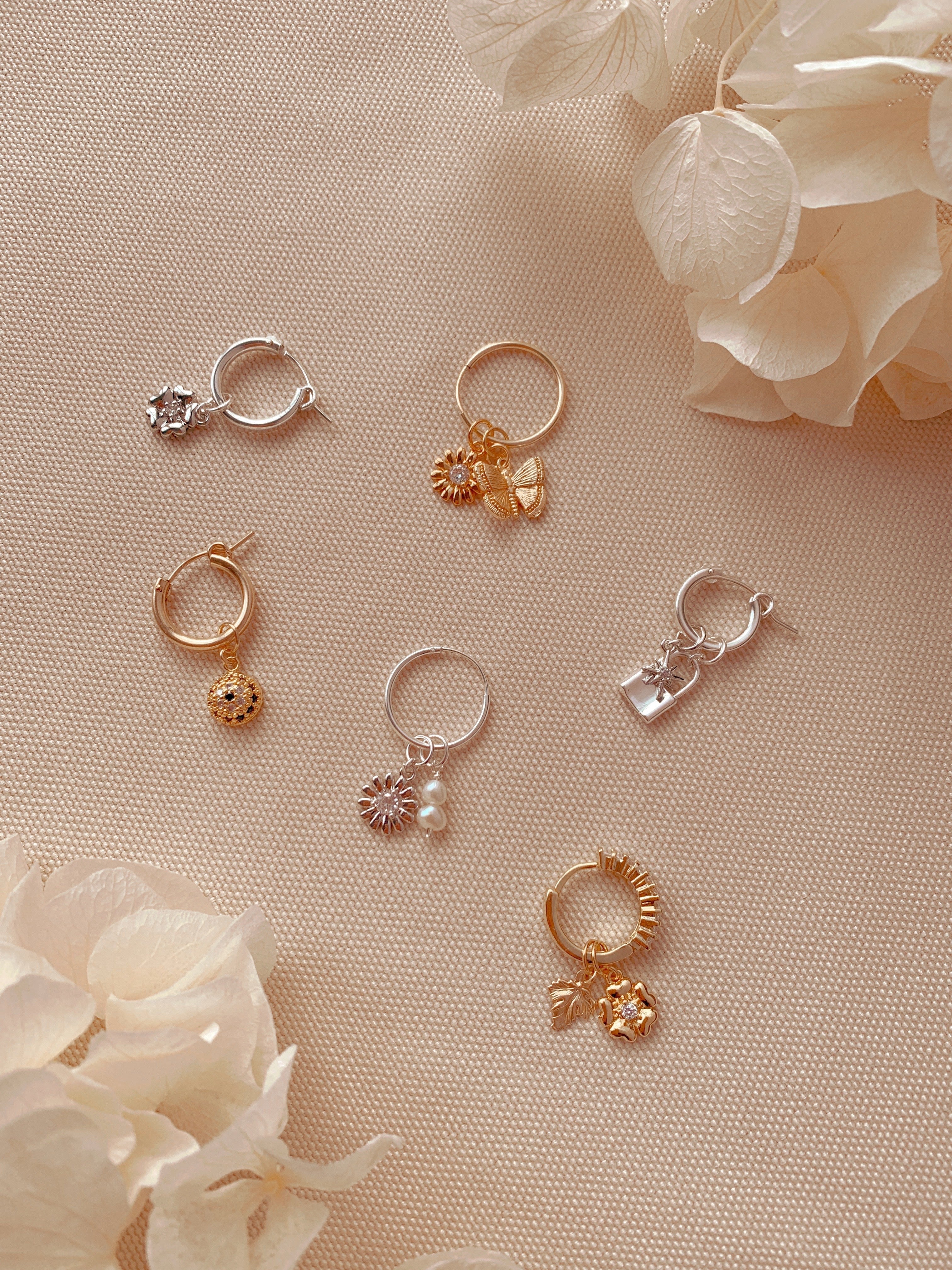 14k yellow gold fill Fleur flower earring charm for huggie hoops earrings. Made in Australia.