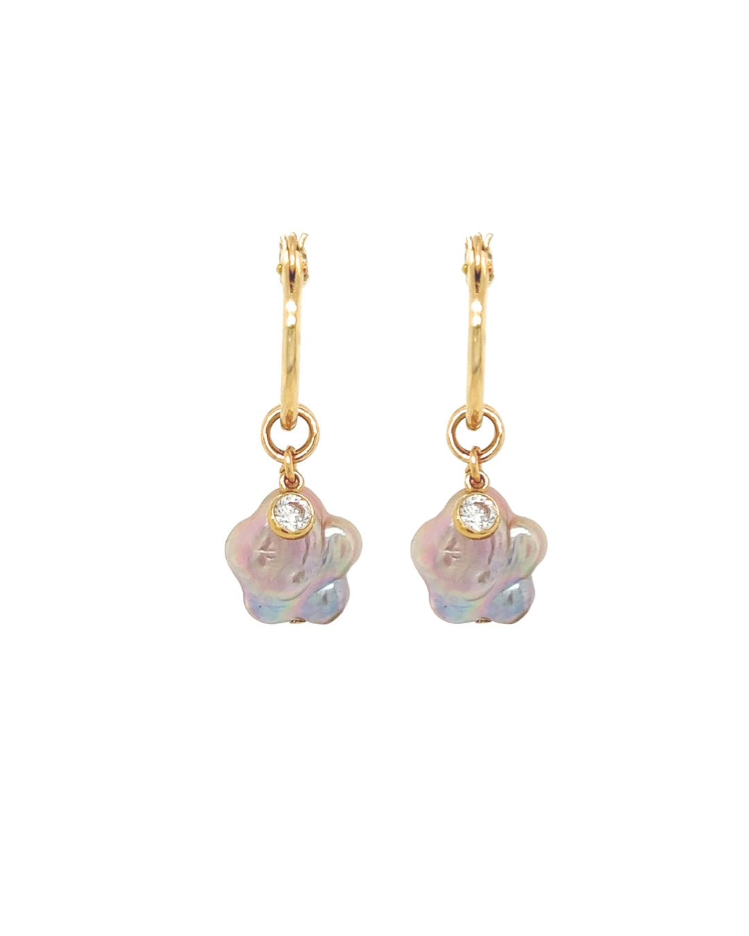 14k gold fill Freshwater Pearl charm hoops earring with bezel charms