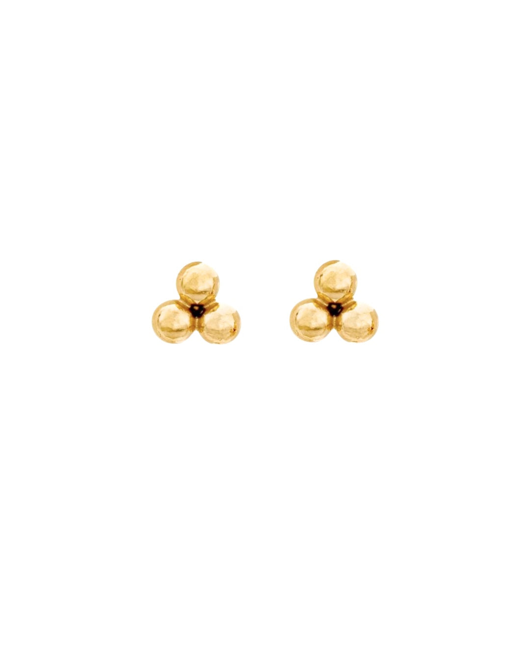 14k yellow solid gold trio trinity sphere stud earrings with butterfly backings 