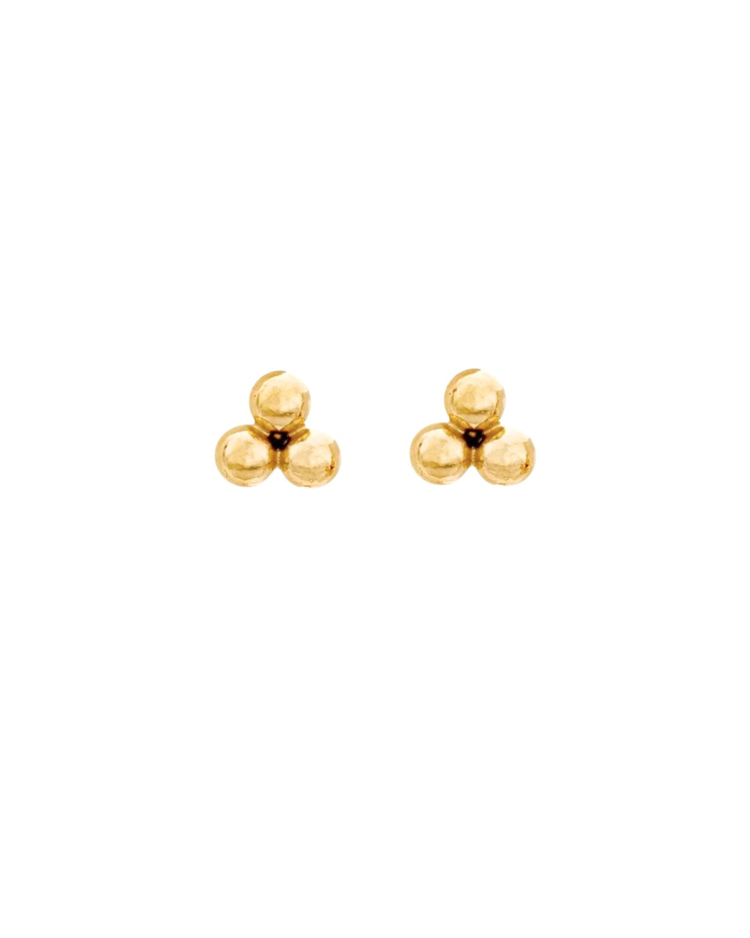14k yellow solid gold trio trinity sphere stud earrings with butterfly backings