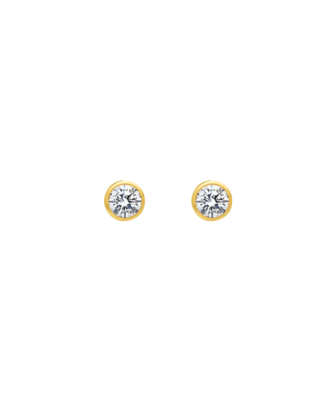 14k yellow solid gold bezel cubic zirconia crystal stud earrings with butterfly backings