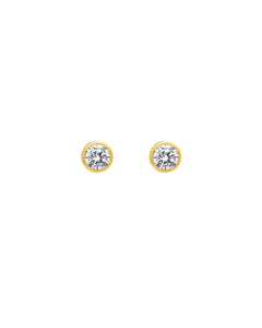 14k yellow solid gold bezel cubic zirconia crystal stud earrings with butterfly backings 