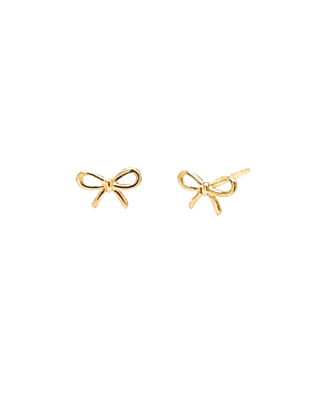 14k solid gold yellow bow stud earrings with butterfly backing 
