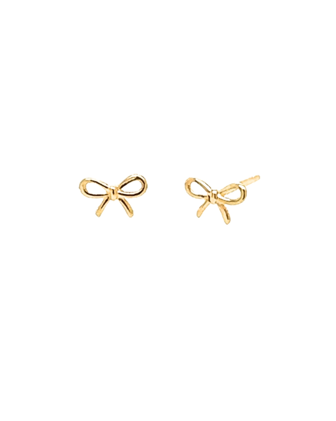 14k solid gold yellow bow stud earrings with butterfly backing