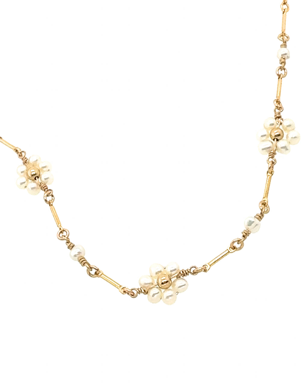 Gold Daisy Pearl Necklace 