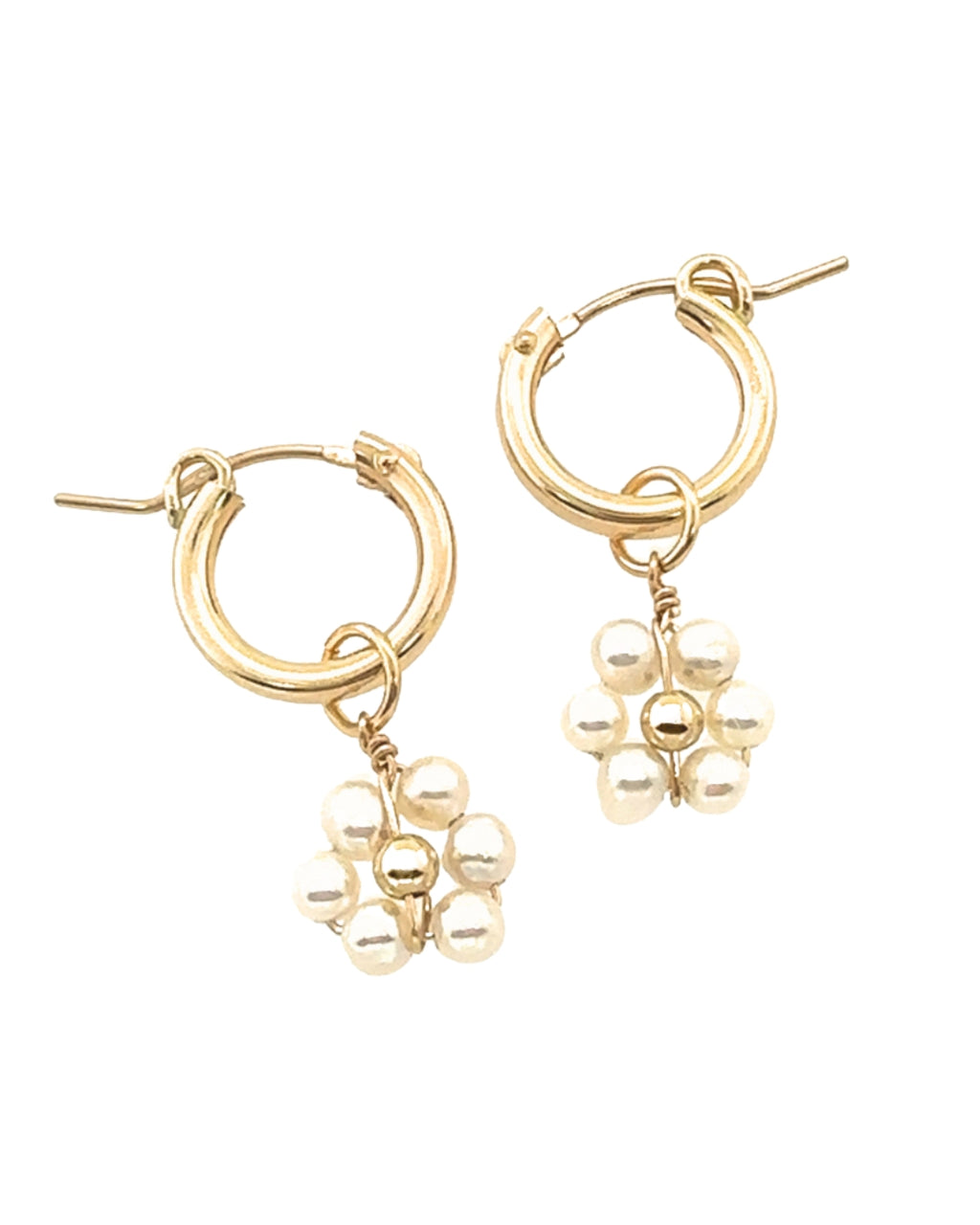Gold Daisy Pearl Hoop Earrings