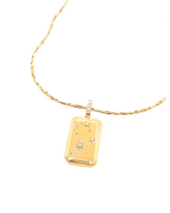Gold Aquarius Constellation Zodiac Pendant on a Gold Necklace Chain