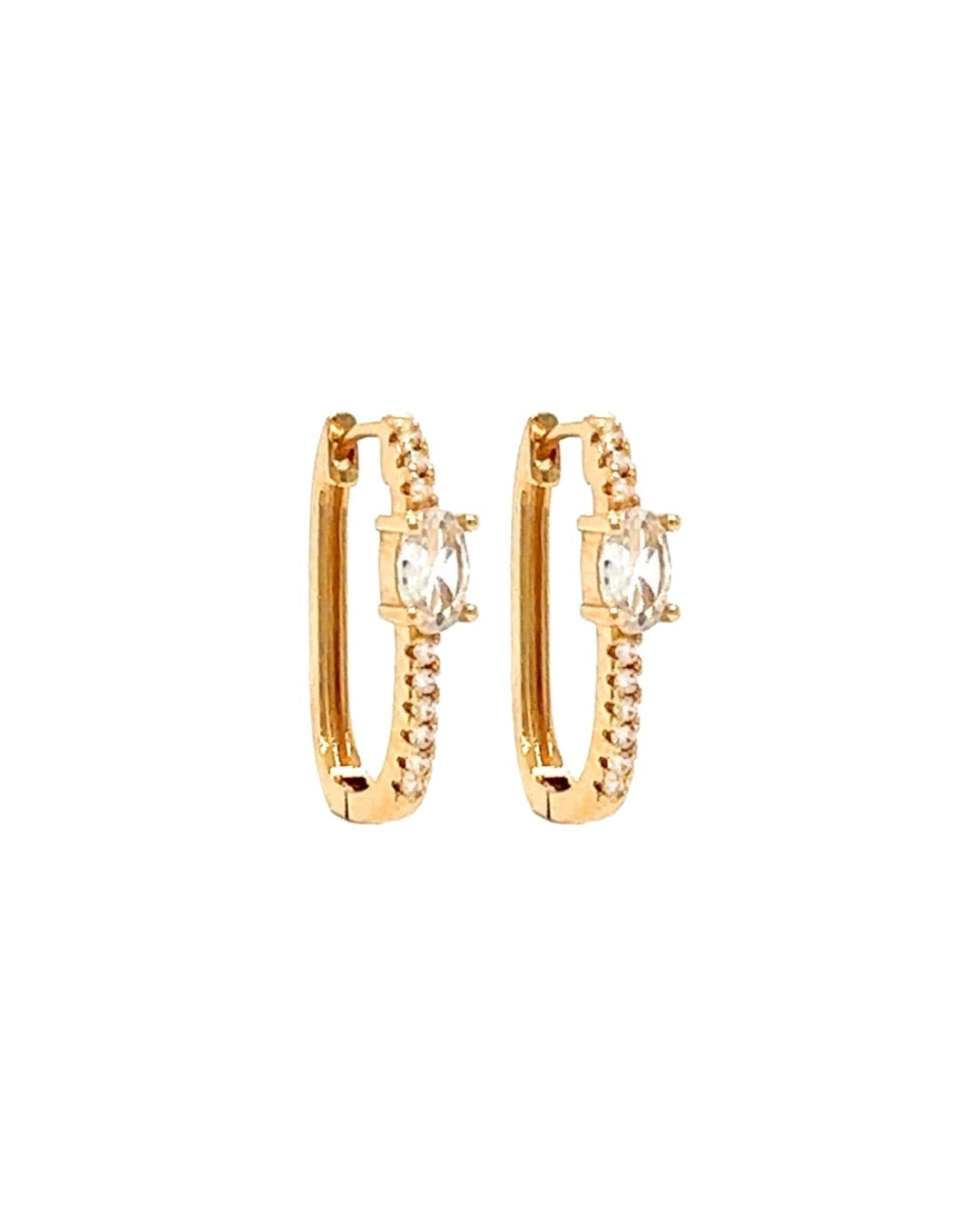 Gold cubic zirconia square pave hoop earrings