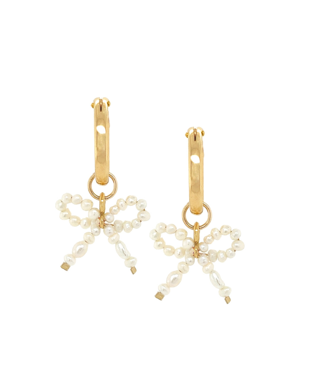 Gold Freshwater Pearl Bow Hoop Earrings