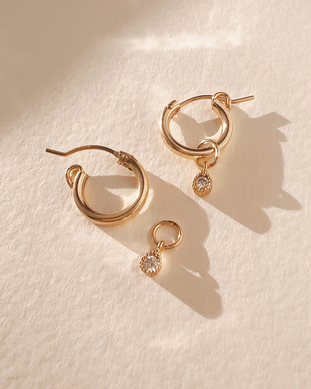 Gold cubic zirconia crystal charm drop hoop earrings