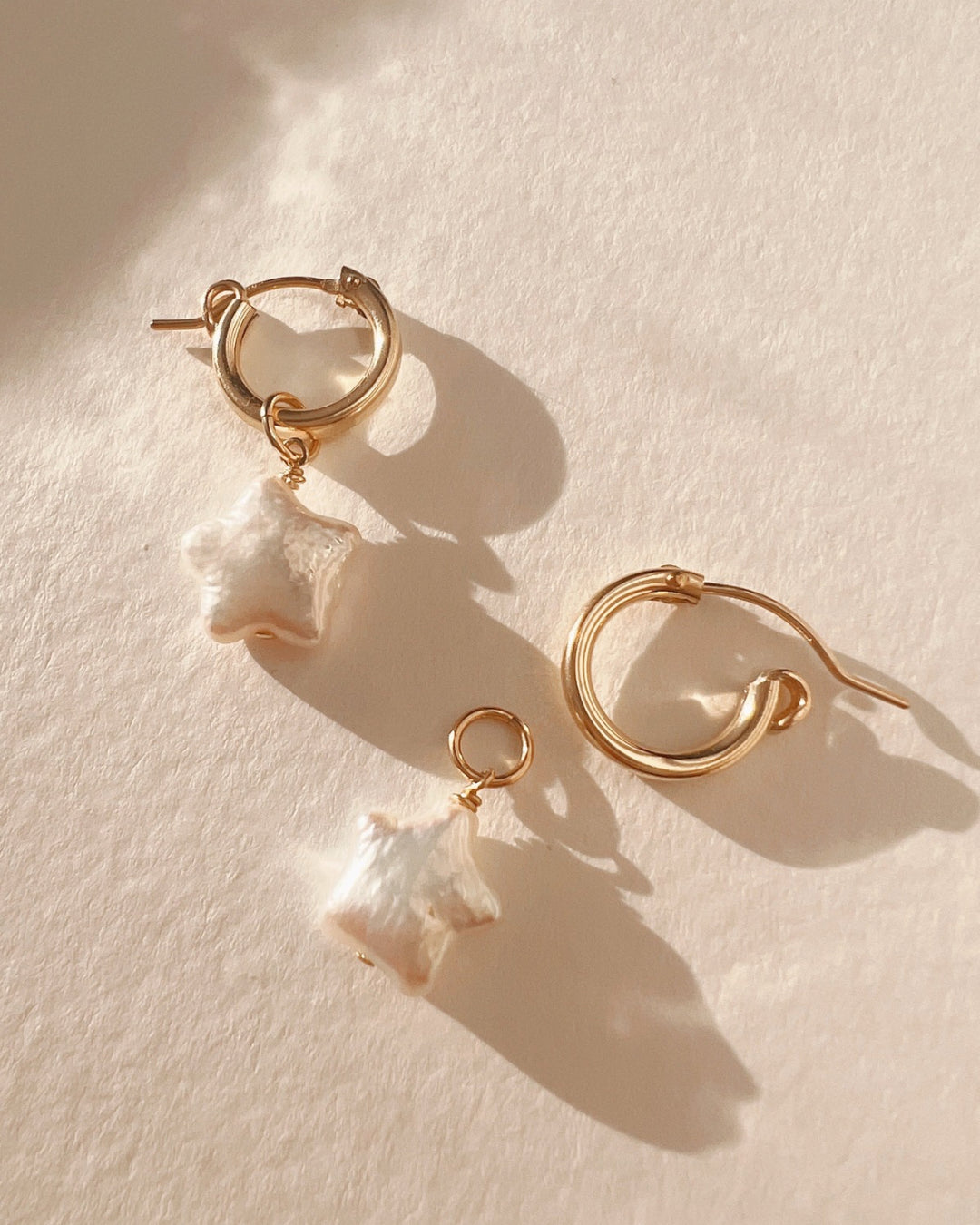 Gold fill Freshwater star Pearl charm hoops earrings