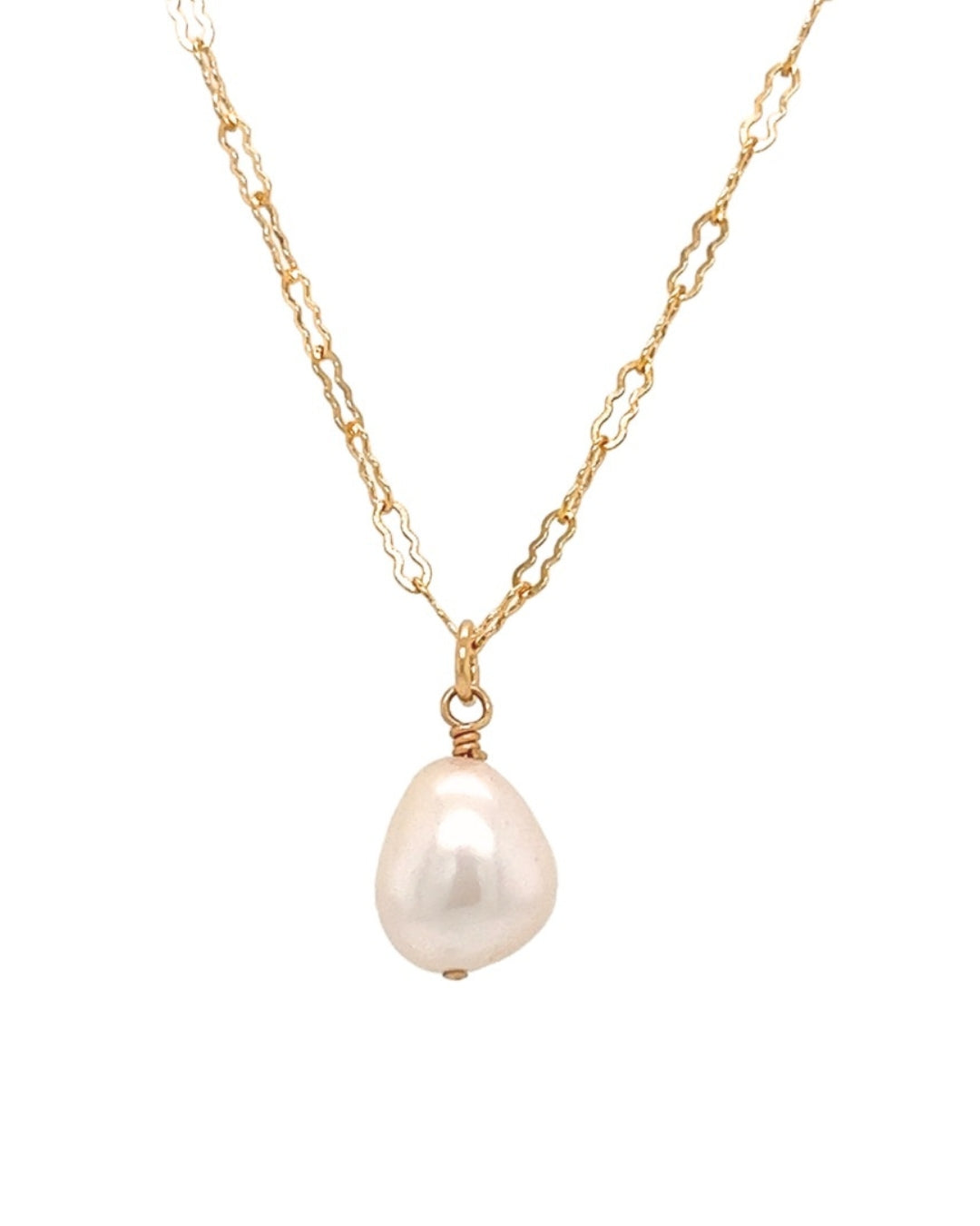 Gold freshwater pearl pendant on gold fill necklace chain