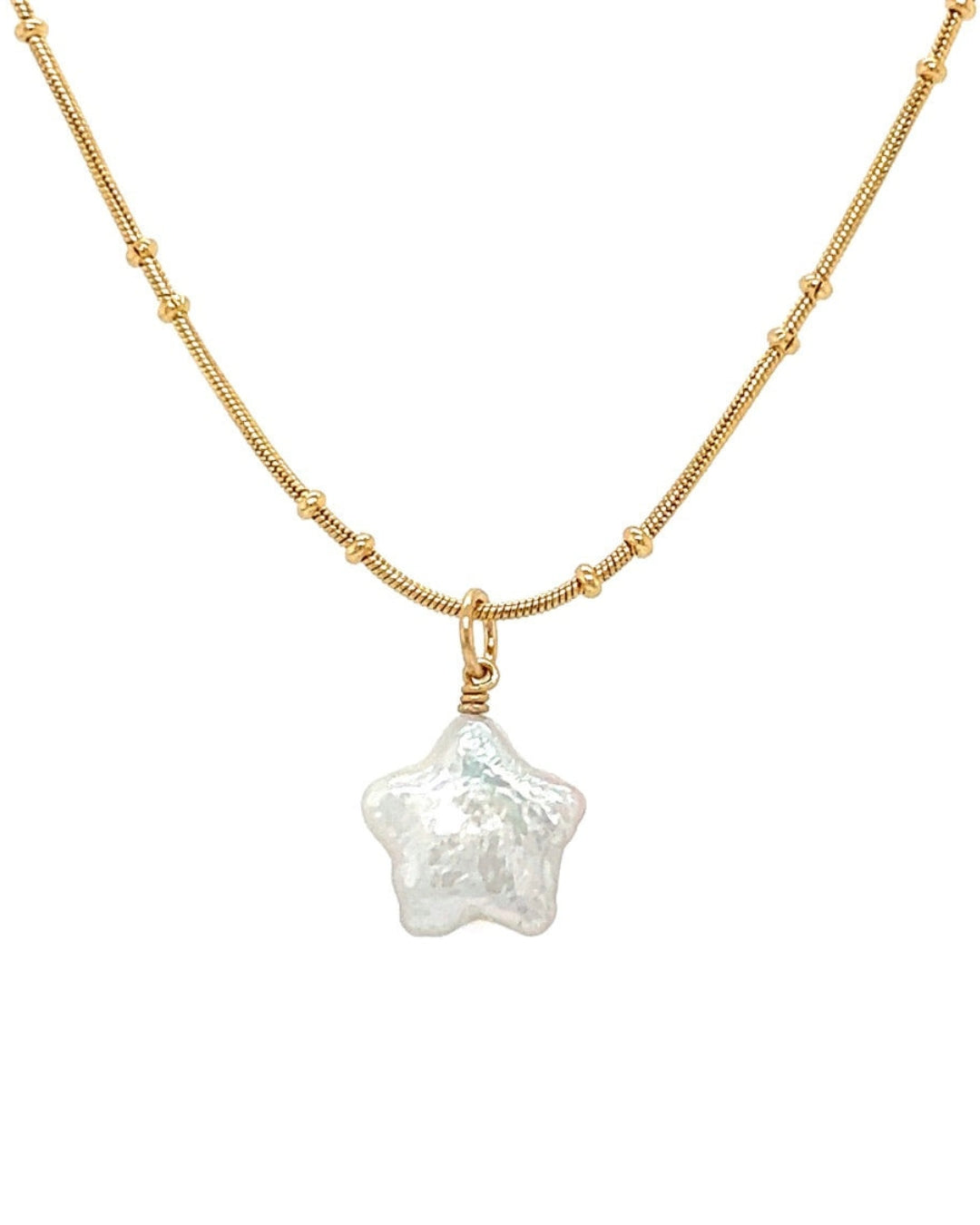 Freshwater Pearl Star pendant on a gold fill bead necklace chain