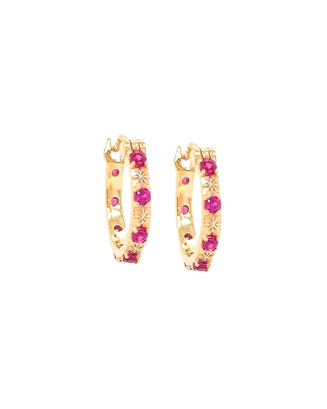 Gold Fill Ruby Red North Star Hoops Earrings