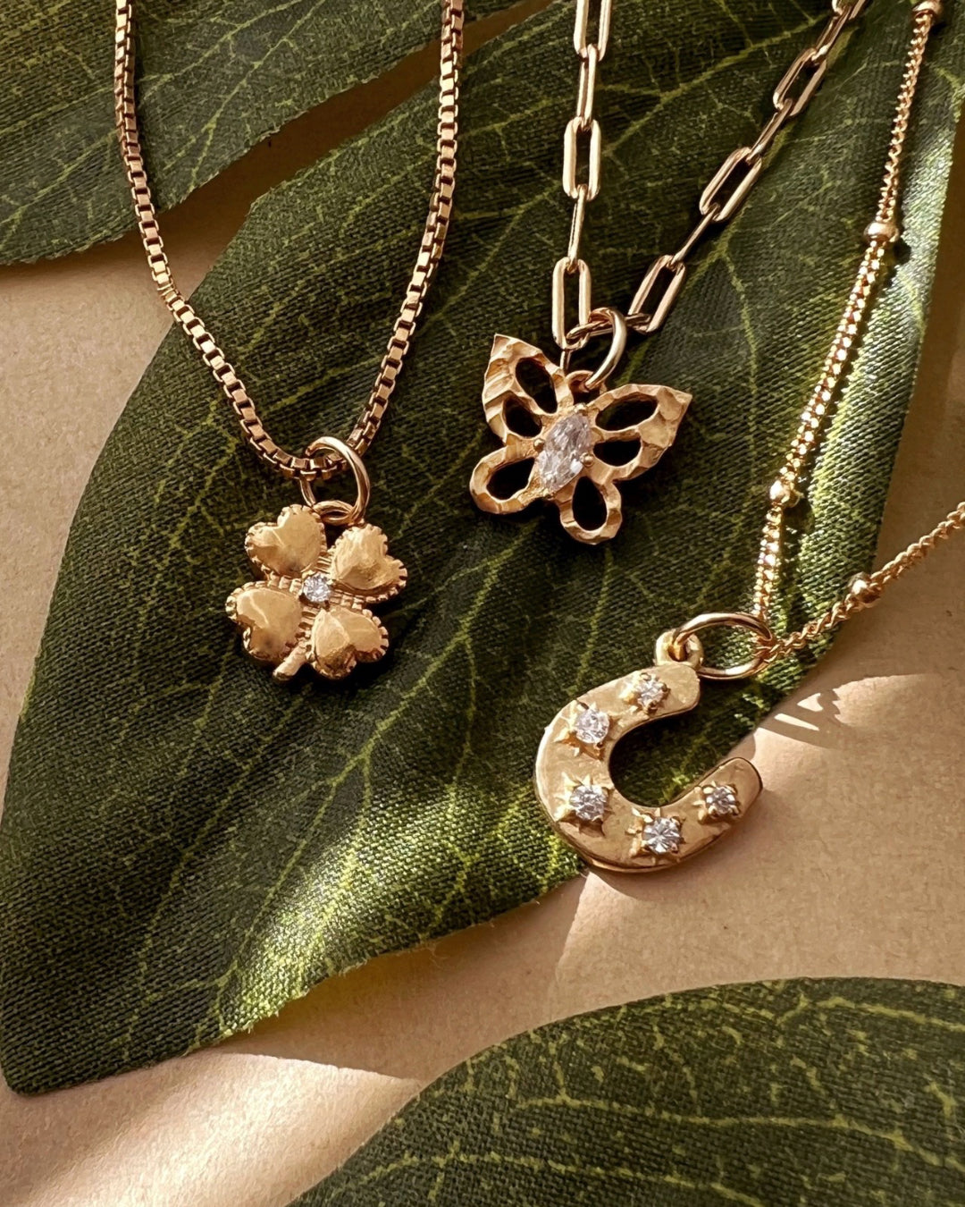 14k gold fill clover luck protection talisman necklace pendant charm