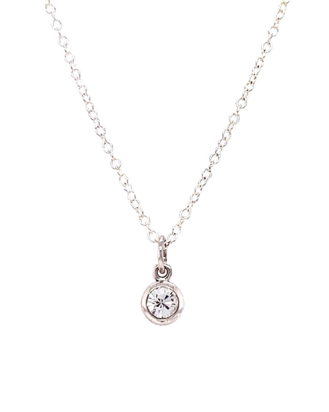 Sterling Silver Birthstone Necklace in April Diamond birthstone