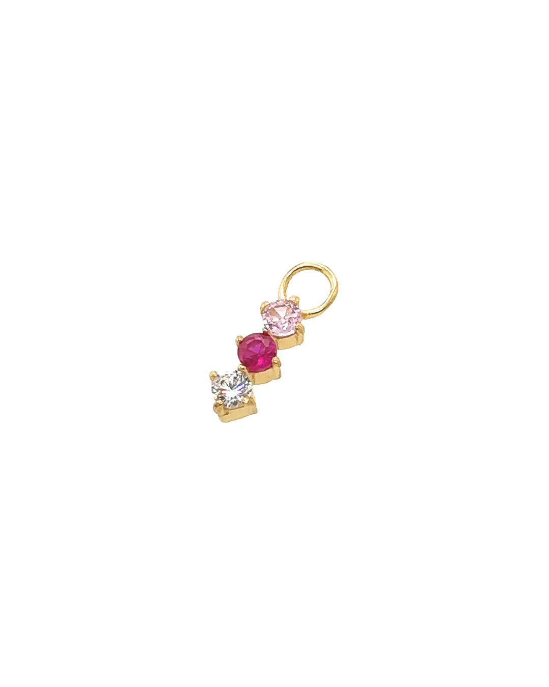14k gold fill earring charm for hoops in ruby red, pink tourmaline and white diamond cubic zirconia