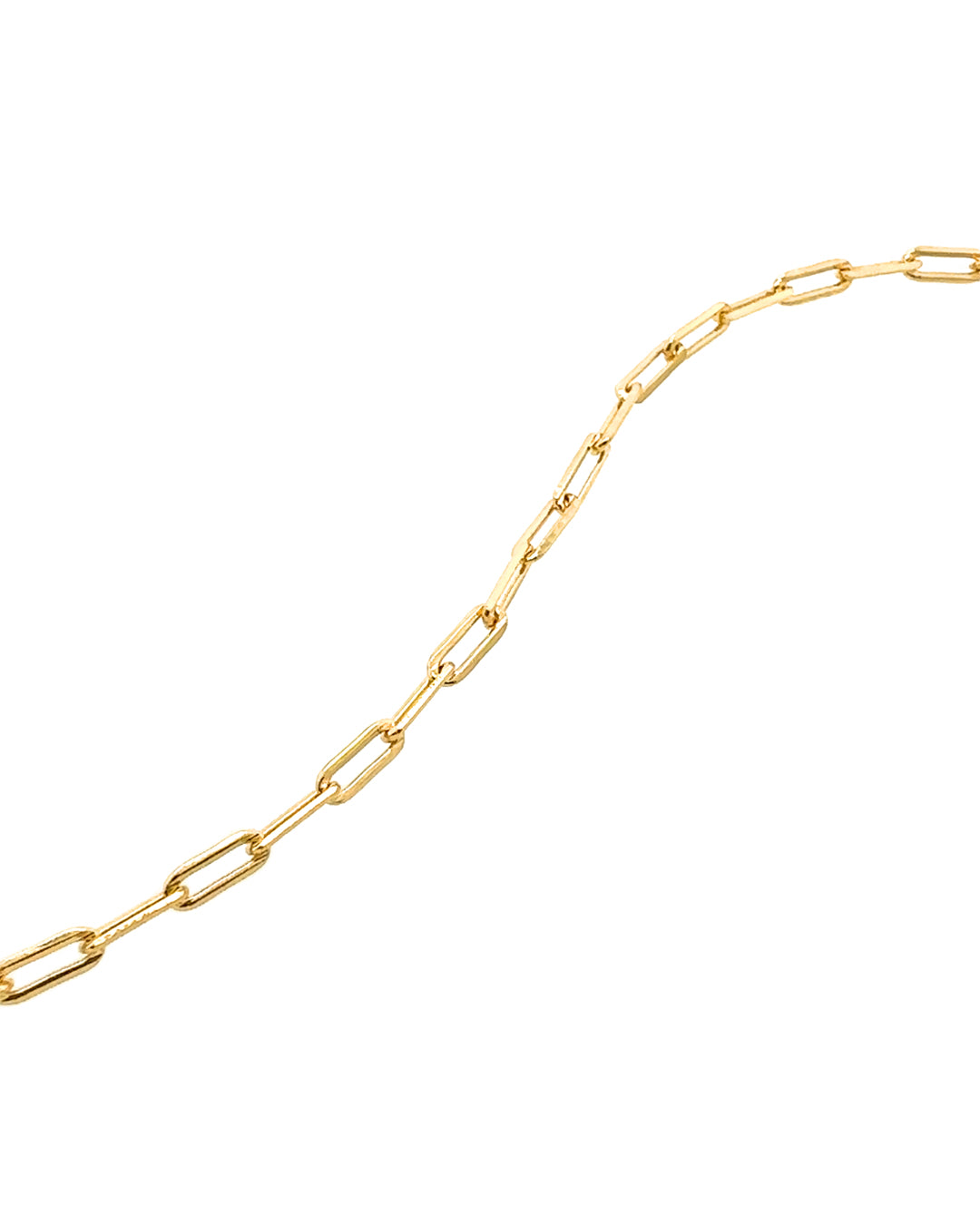 Close up of 14k yellow gold fill paperclip chain necklace