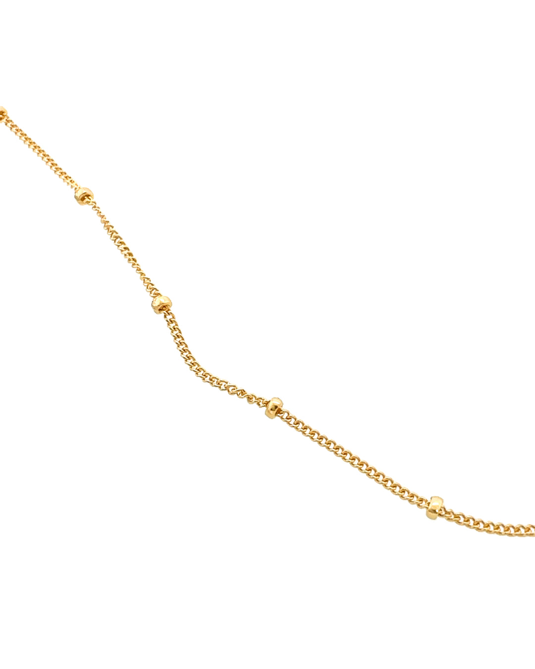Close up of 14k yellow gold fill satellite bead chain necklace