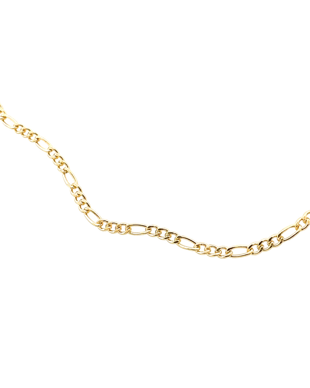 Close up of 14k yellow gold fill fine Figaro chain necklace