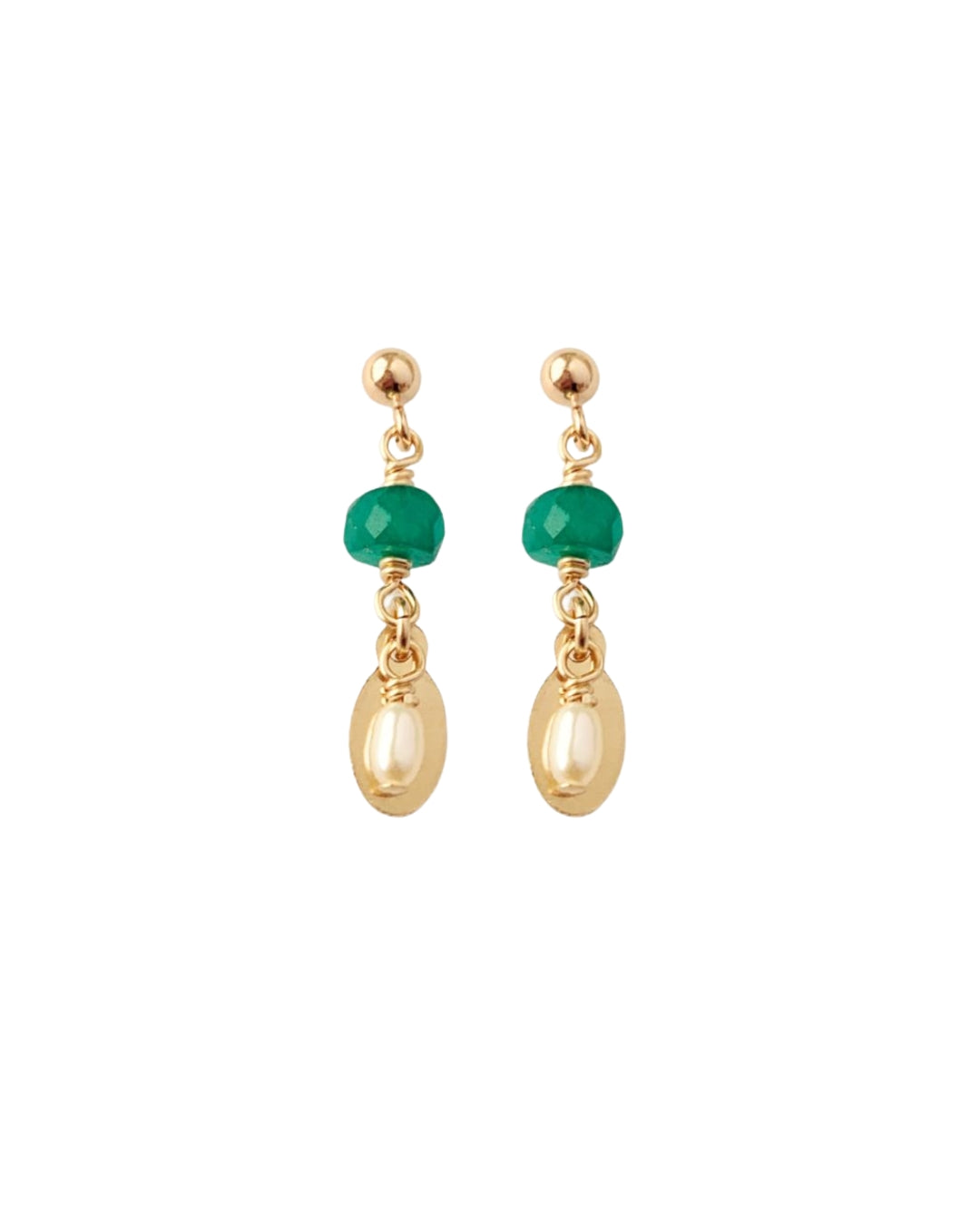 14k gold fill genuine emerald and freshwater pearl drop earring stud