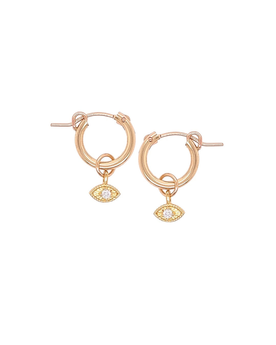 14k yellow gold fill talisman evil eye charm hoops earrings