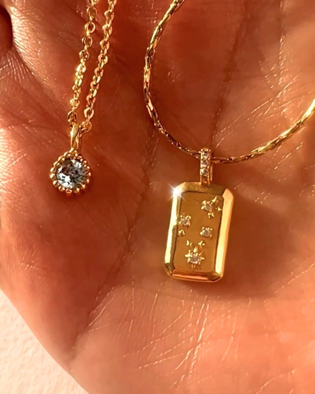 Gold Taurus Constellation Zodiac Star Sign Necklace and March Aquamarine Birthstone Necklace