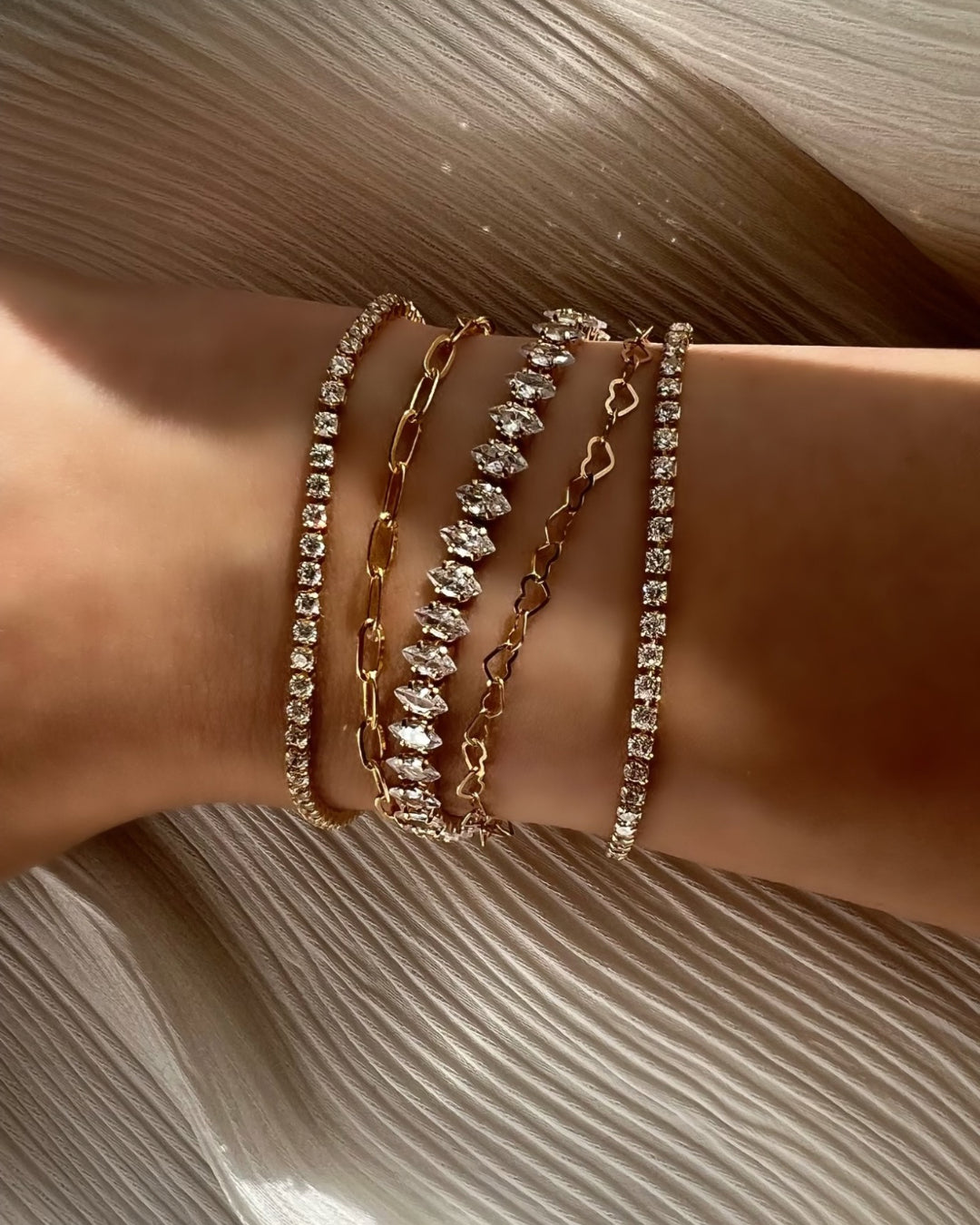 14k yellow gold fill marquise crystal tennis white diamond choker bracelet on a model