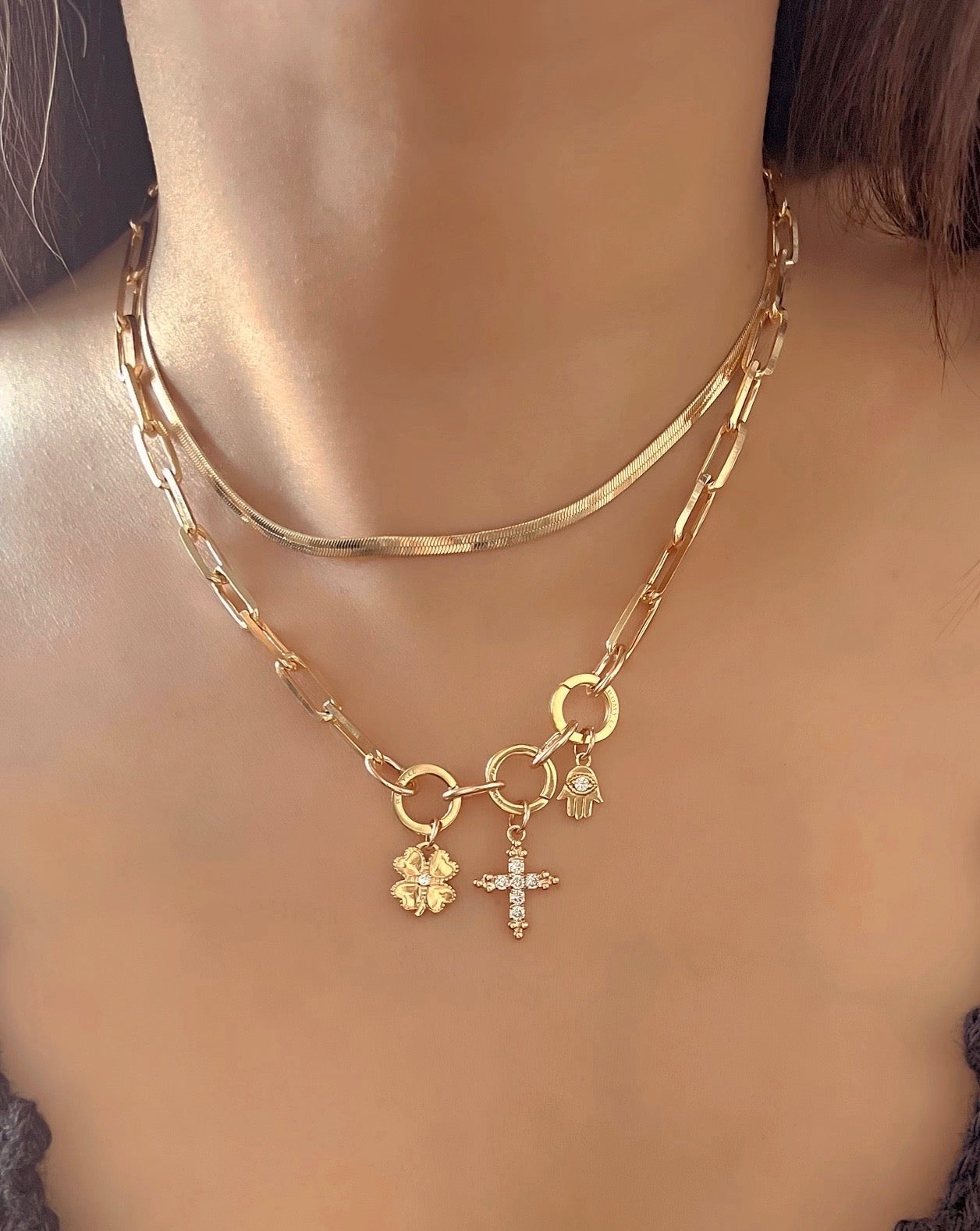 14k Gold fill large paperclip annex link clasp necklace on a model
