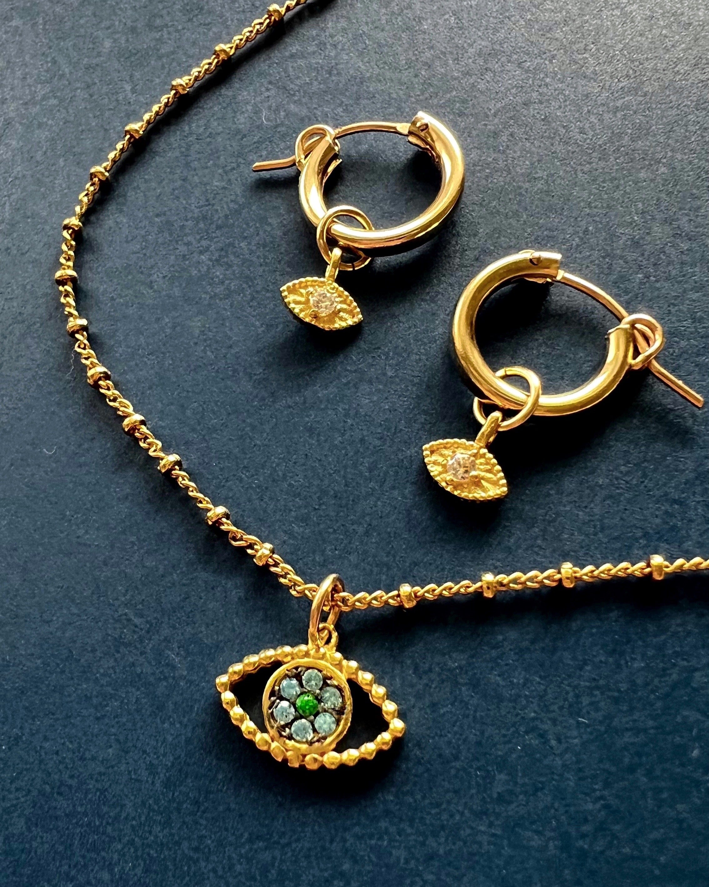 14k yellow gold fill talisman evil eye charm hoops earrings