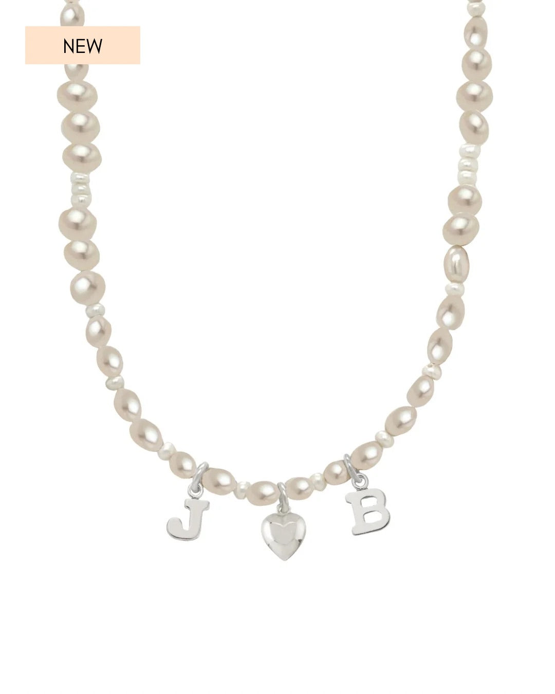 Sterling silver Classic Pearl Initial Choker with organic freshwater pearls and customisable initials, puffy heart or mini pearl charms.