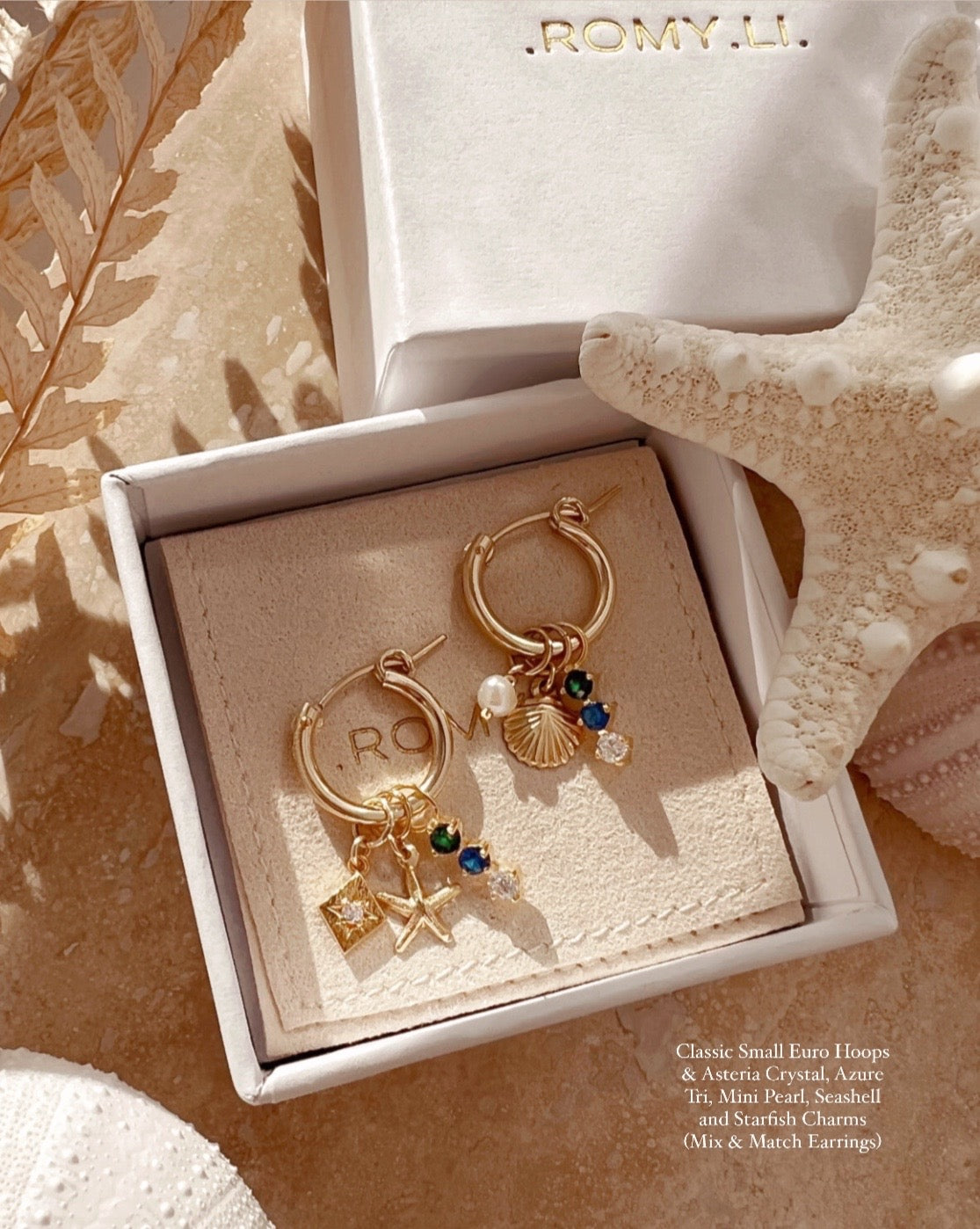 14k gold fill earring charm for hoops in emerald green, sapphire blue and white diamond cubic zirconia