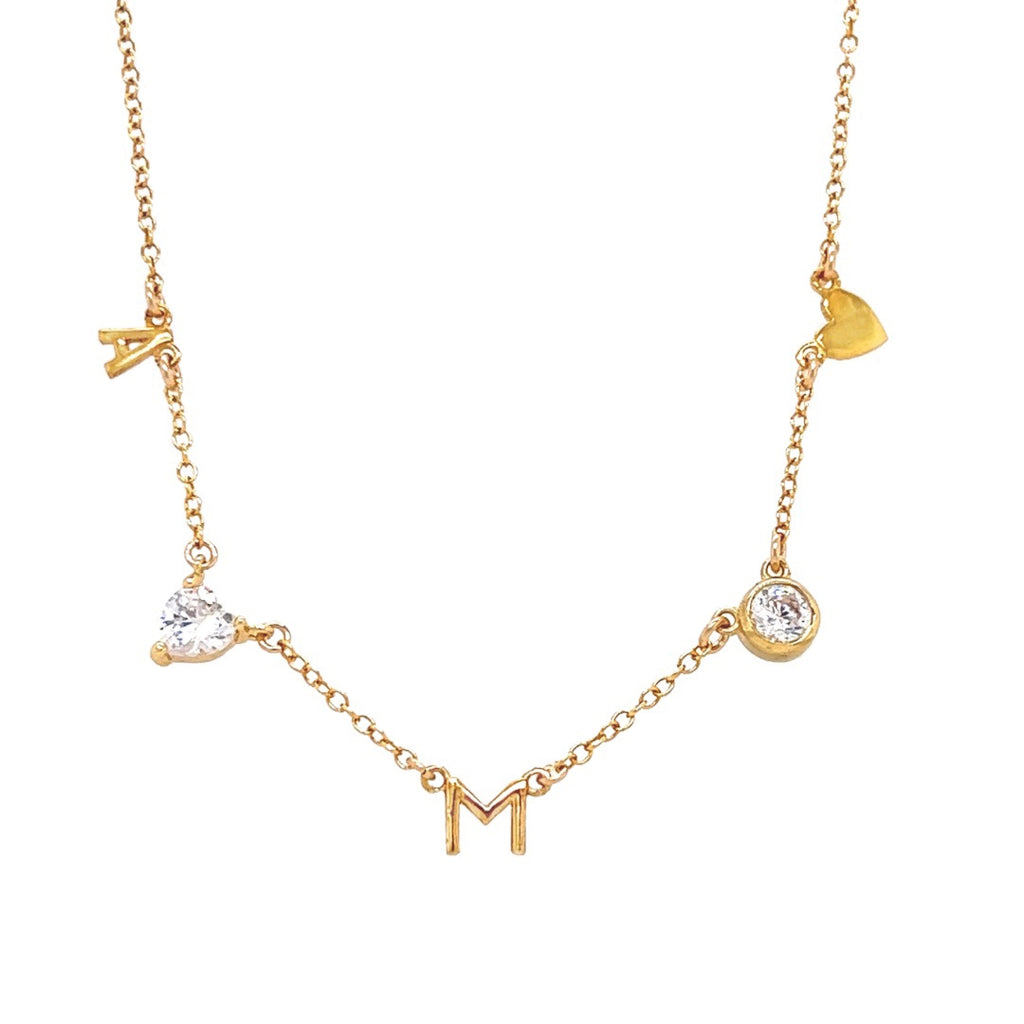 Customizable petite initial necklace with the option to add up to 7 letters, gems or heart