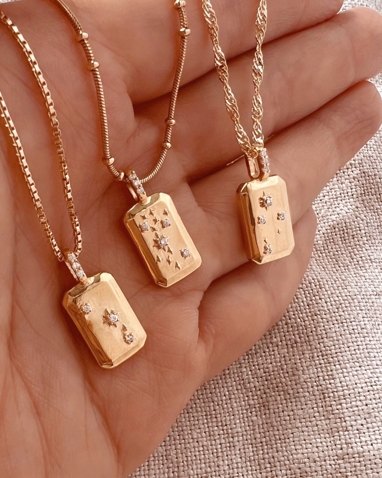 14k gold fill constellation zodiac pendants Capricorn Aquarius Pisces Aries Taurus Gemini cancer Leo Virgo Libra Scorpio Sagittarius on gold necklace chain