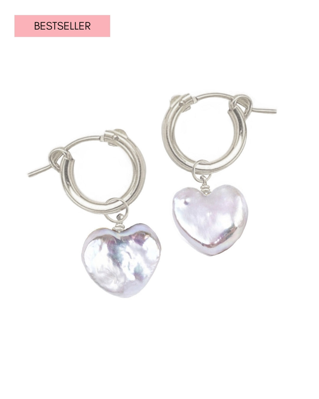 Sterling Silver Pearl Heart Hoop Earrings. Earring Heart Charms are removable.