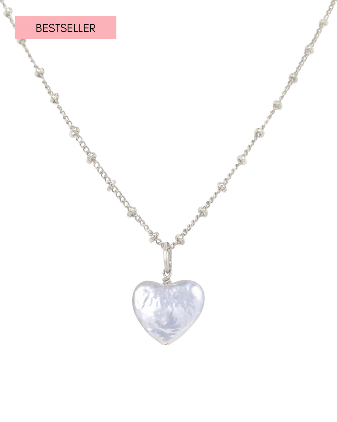 Silver Pearl Heart Pendant on a Sterling Silver Dot Chain Necklace 