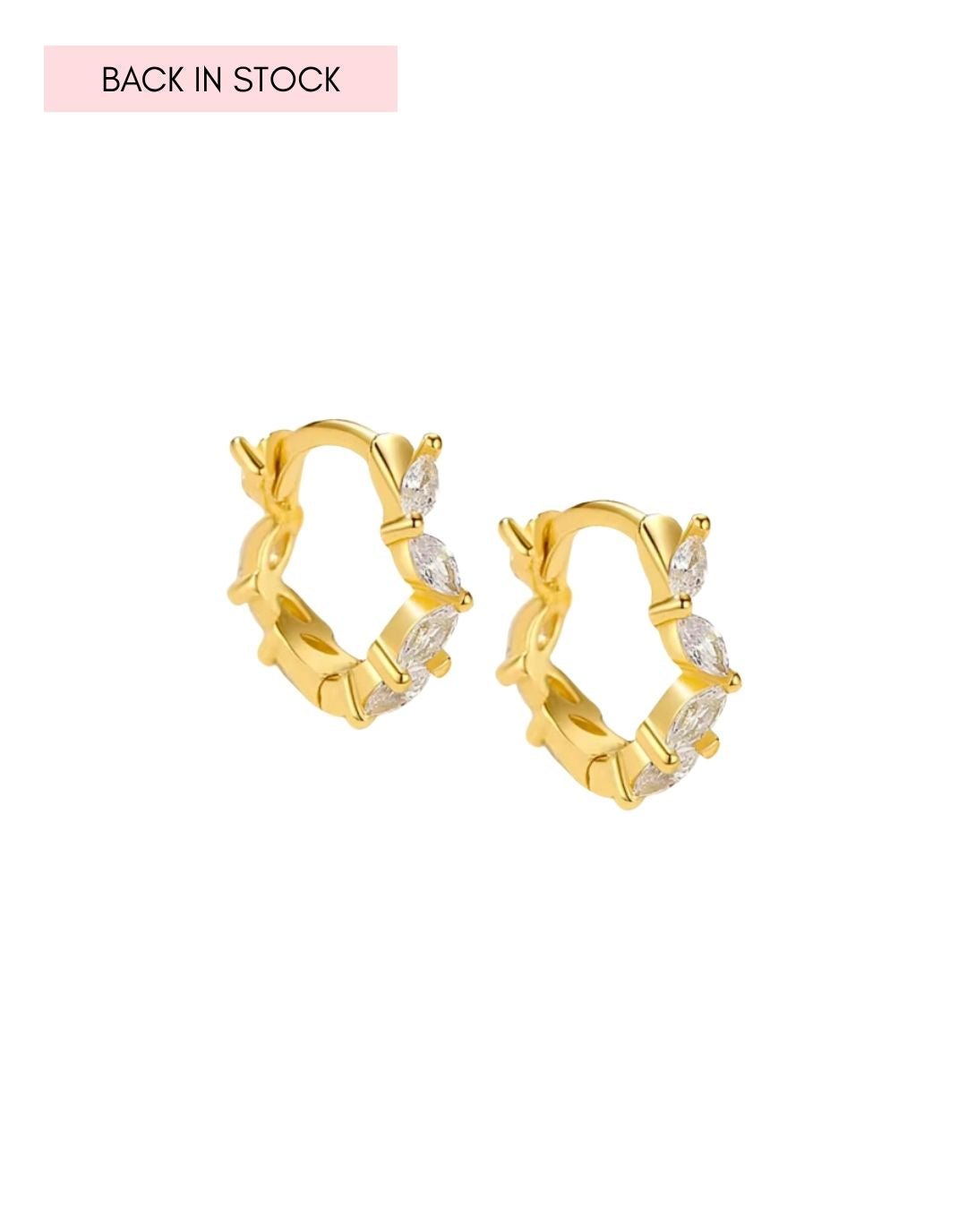 Gold vermeil huggie earrings with marquise cut crystals 