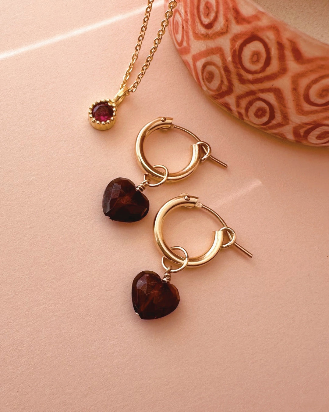 Garnet Heart Charm Hoops - January Birthstone Personalised Earring 