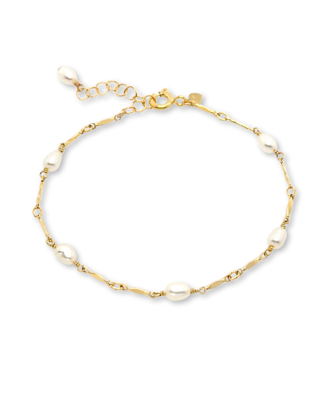Opalene Pearl Bracelet featuring gold-dapped bar links and pearls