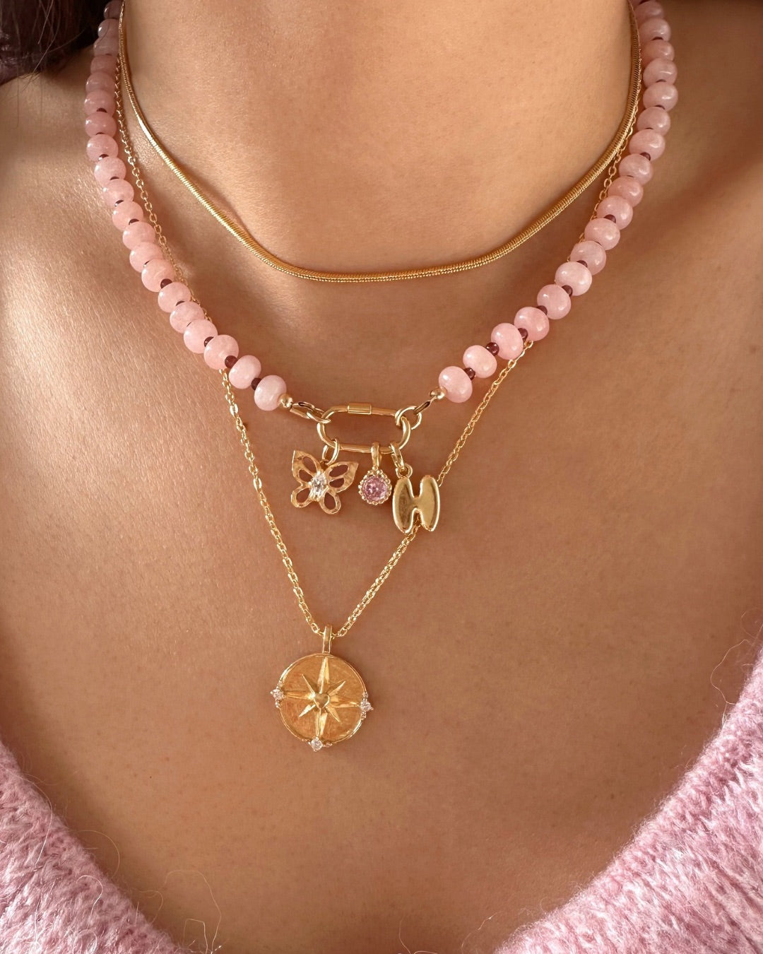 Pink Jade Charm Holder Necklace