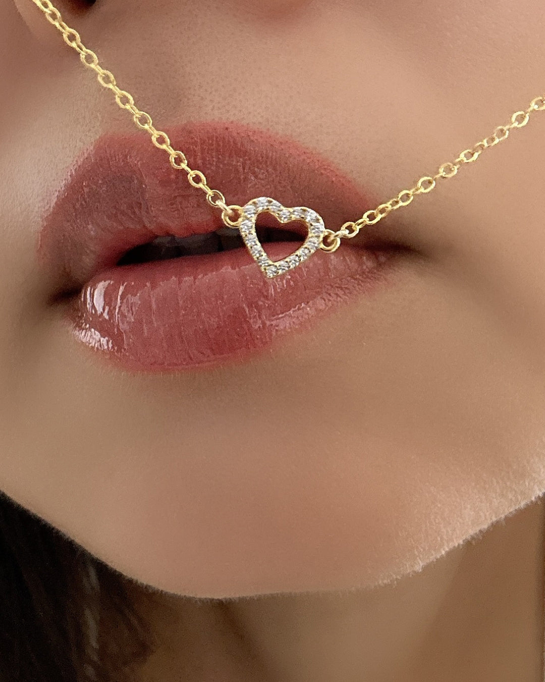 Gold Pavé Heart Necklace with cubic zirconia crystals on a delicate chain, made in Australia. Perfect Valentine’s Day gift, Galentine’s Day gift, or gift for besties.