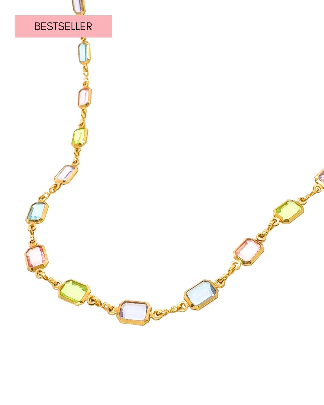 Gold fill necklace in pink, blue and purple bezel gems 