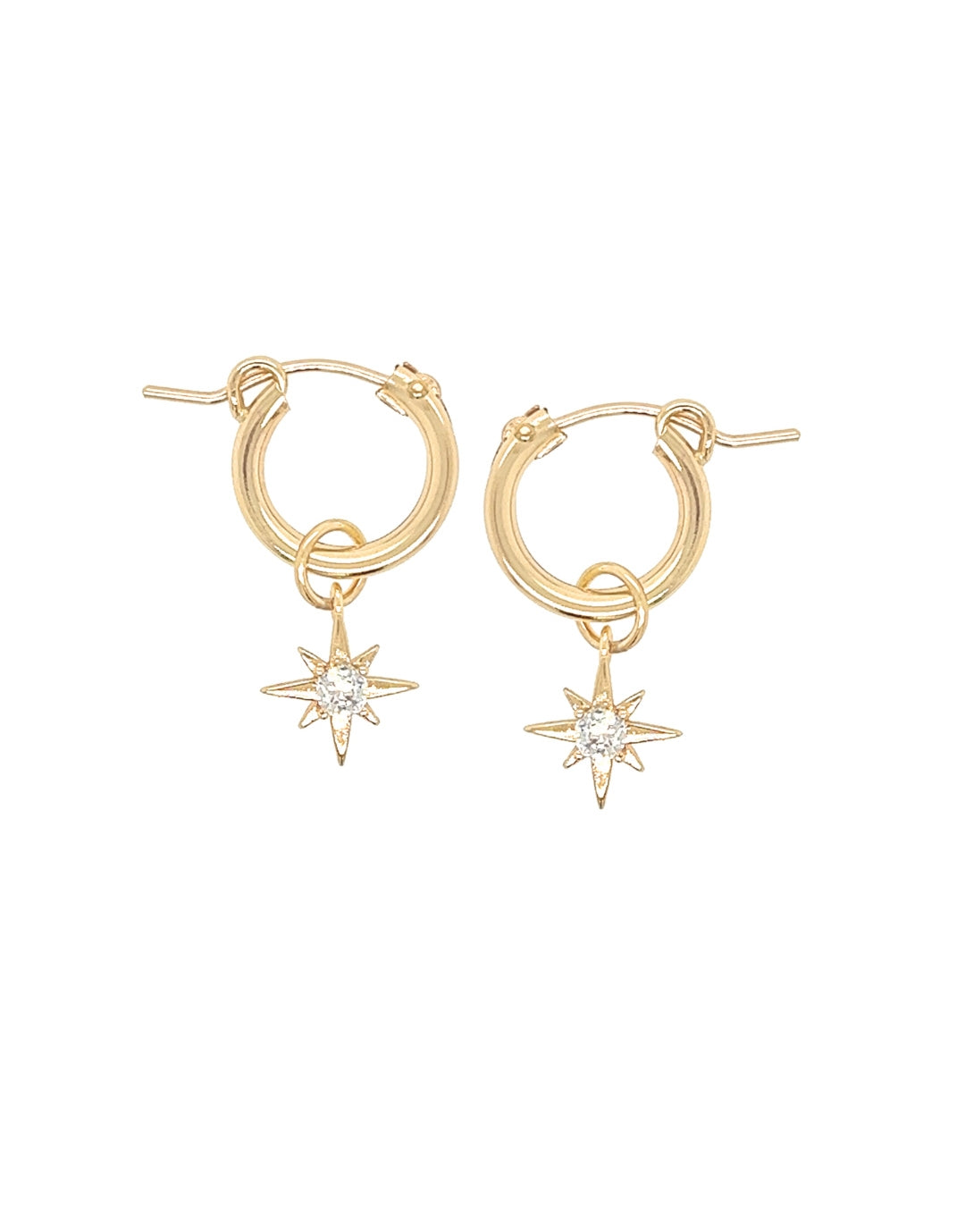 Gold North Star charm hoop earrings