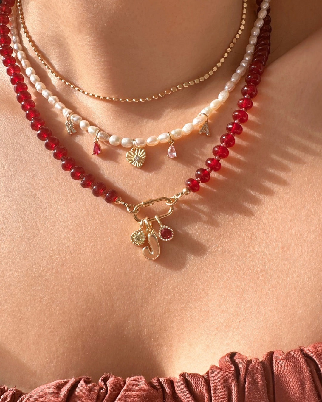 Rouge Jade Charm Holder Necklace